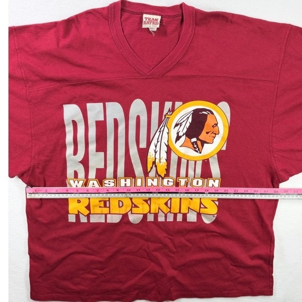 Vintage Washington Redskins Team Rated Shirt XXL USA Made 90s NFL V-Neck Red - Picture 9 of 11